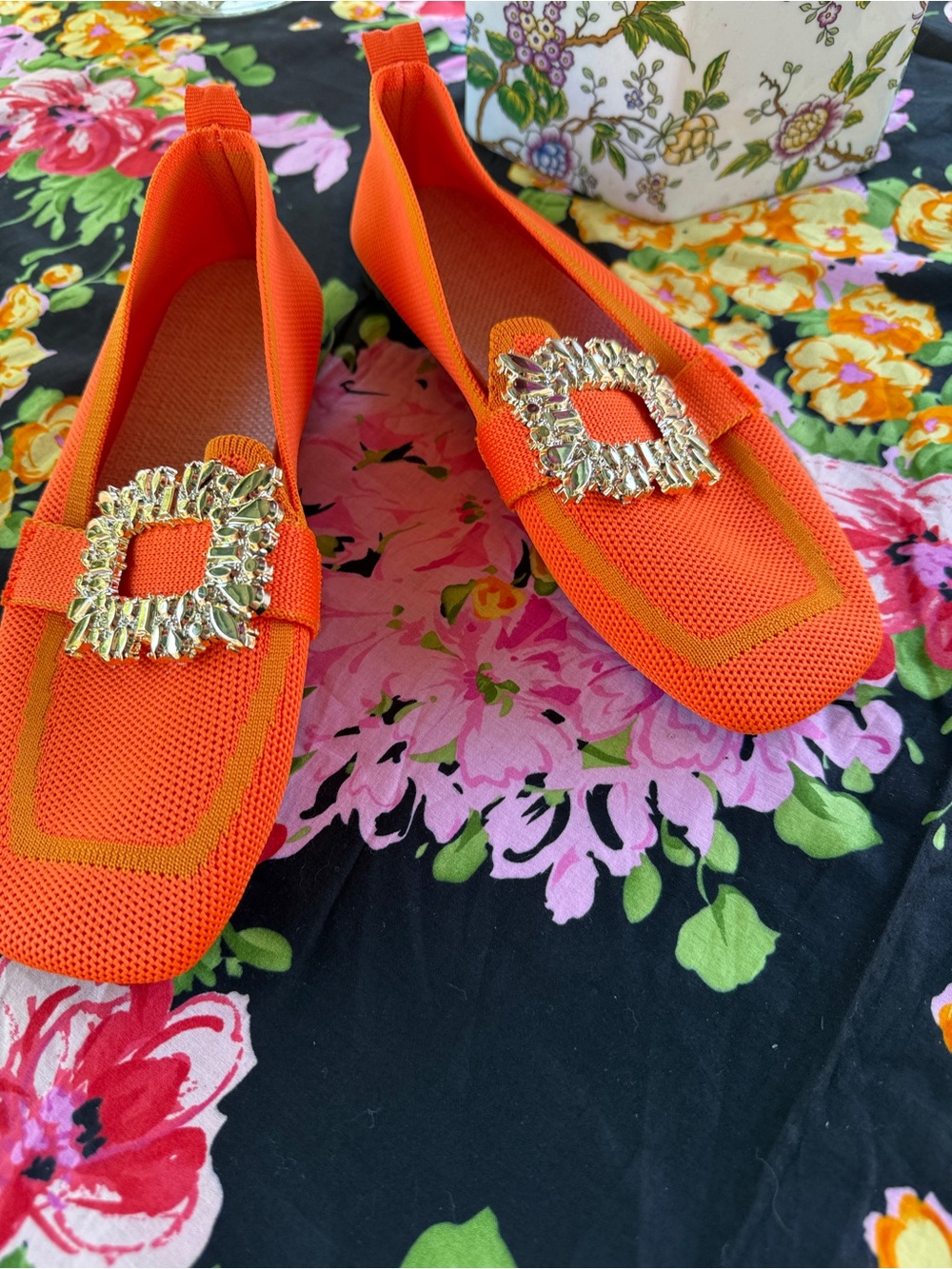 Women's Orange Embellished Slip-On Flats - Picture 4 of 6